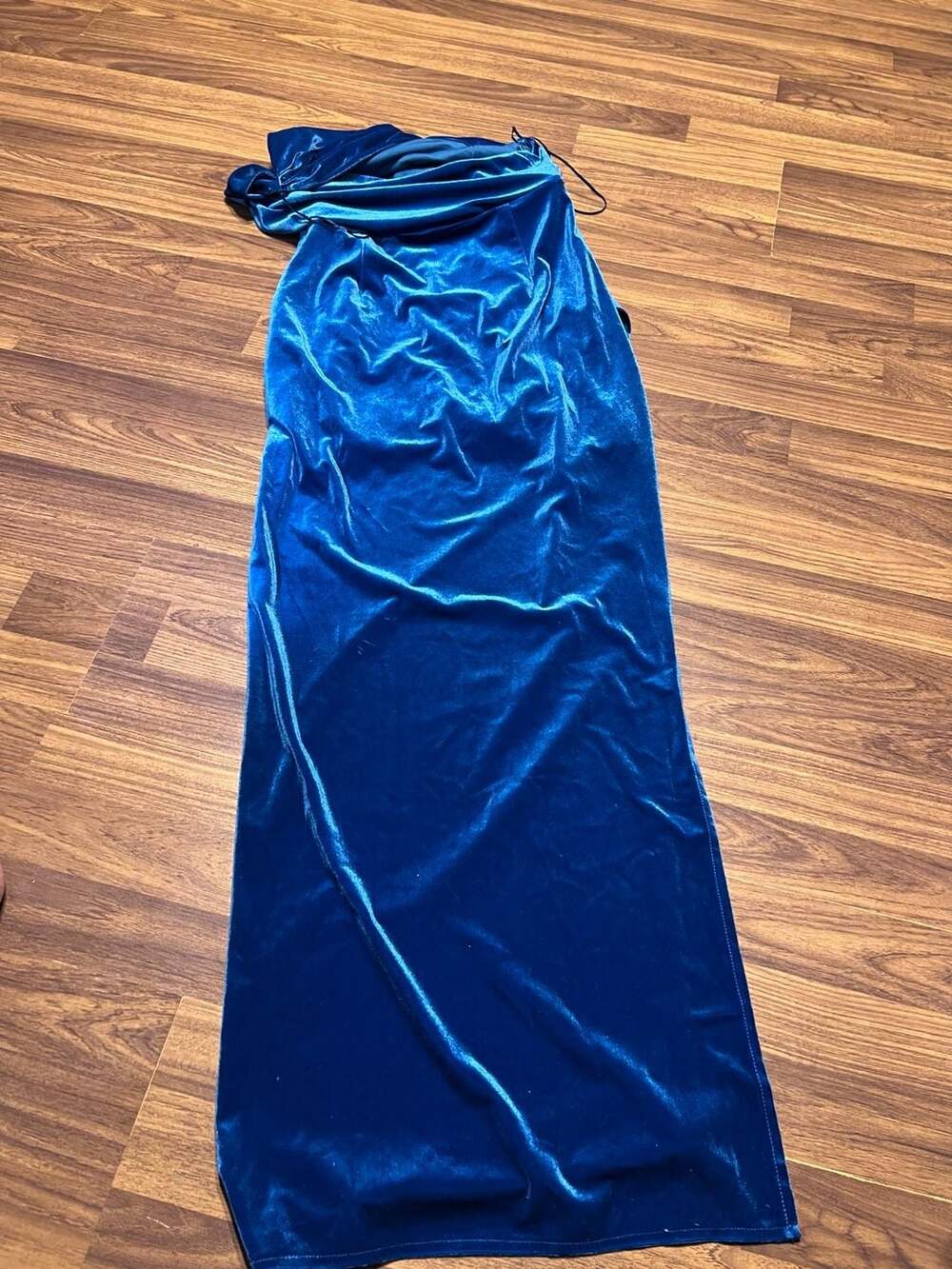 Do+Be Blue Velvet Maxi Dress Wedding Guest Dress Formal Dress with Slit Thigh